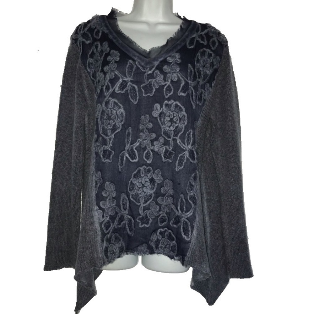 Belle France Distress Asymmetrical Hem Sweater M* Blue